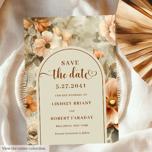 Invitation Classique Bohème Terre Cuite Olive Floral Enregist