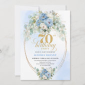 Invitation Classique Boho Bleu Floral Eucalyptus 70e Annivers (Devant)