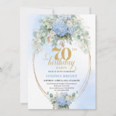 Invitation Classique Boho Fleur Bleu Clair Or 70e Anniversair (Devant)