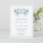 Invitation Classique catholique Bleu Floral Mariage religieux (Debout devant)