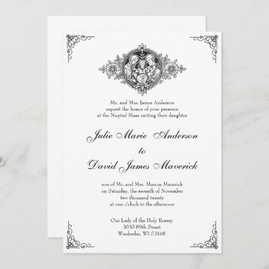 Invitation Classique catholique Élégant Mariage religieux (Devant / Derrière)