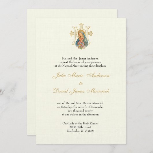 Invitation Classique catholique Élégant Mariage religieux (Devant / Derrière)
