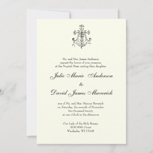 Invitation Classique catholique Élégant Mariage religieux (Devant)