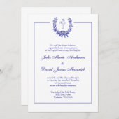 Invitation Classique catholique Elegant Marine Blue Cross Dov (Devant / Derrière)