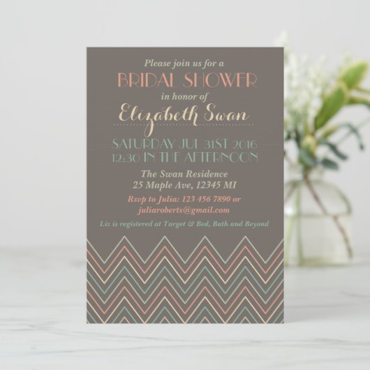 Invitation classique Chevron Grey Bridal Shower (Debout devant)