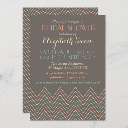 Invitation classique Chevron Grey Bridal Shower (Devant / Derrière)
