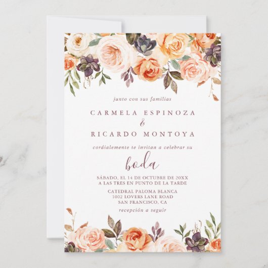 Invitation Classique Chic Boho Floral Mariage espagnol (Devant)