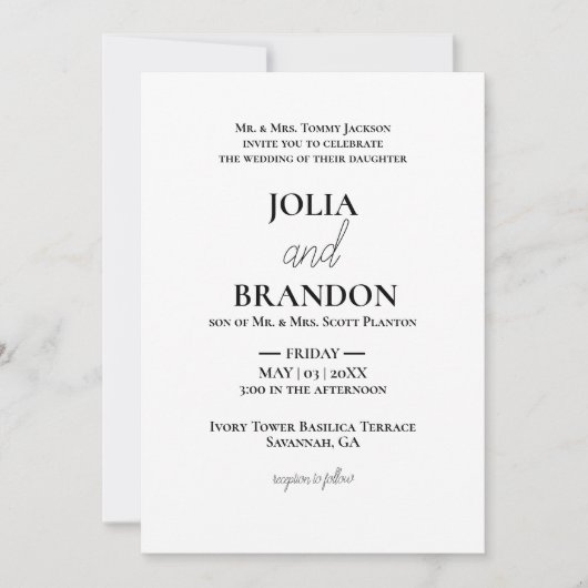 Invitation Classique classique classique minimaliste Mariage  (Devant)