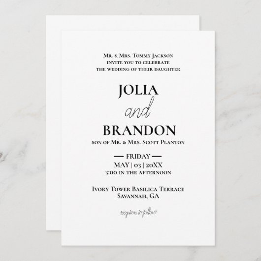 Invitation Classique classique classique minimaliste Mariage  (Devant / Derrière)