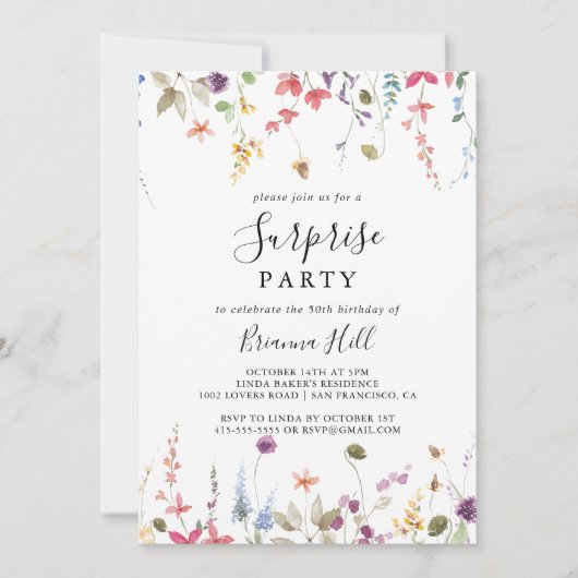 Invitation Classique Colorful Fleur sauvage Surprise Party (Devant)