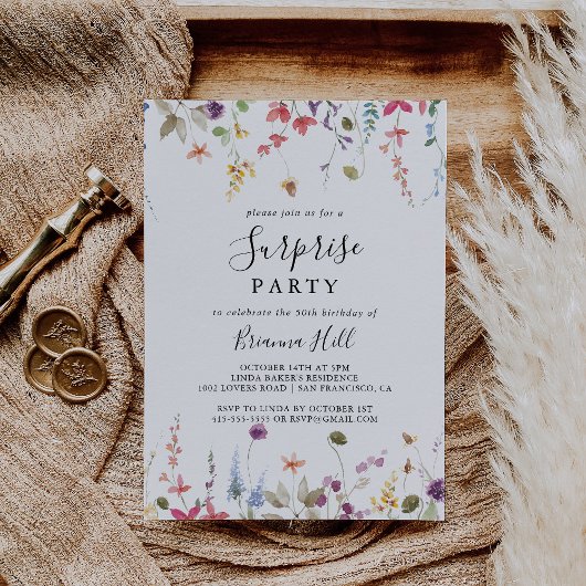 Invitation Classique Colorful Fleur sauvage Surprise Party