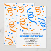 Invitation Classique Confettis Bleu Orange 71e anniversaire (Devant / Derrière)