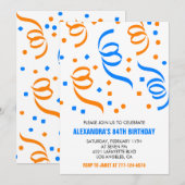 Invitation Classique Confettis Bleu Orange 84e anniversaire (Devant / Derrière)