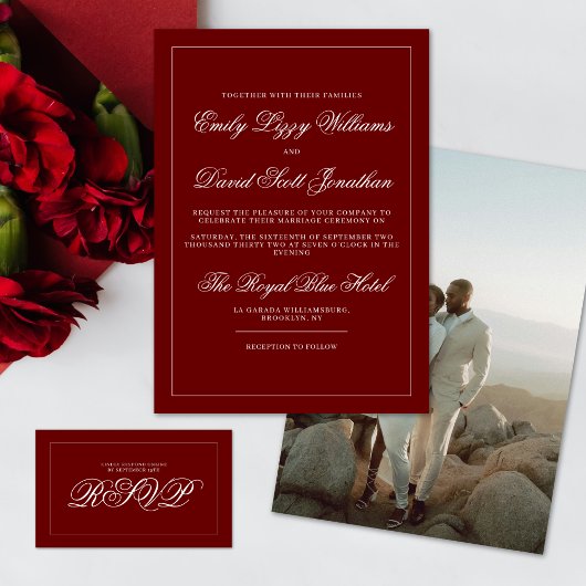 Invitation Classique Crimson Rouge simple photo