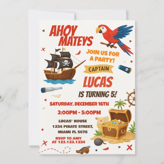 Invitation classique d'anniversaire de pirate (Devant)