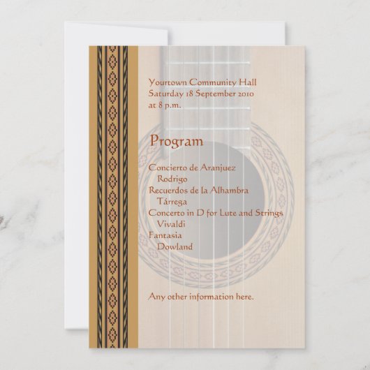 Invitation classique de considérant de guitare (Dos)