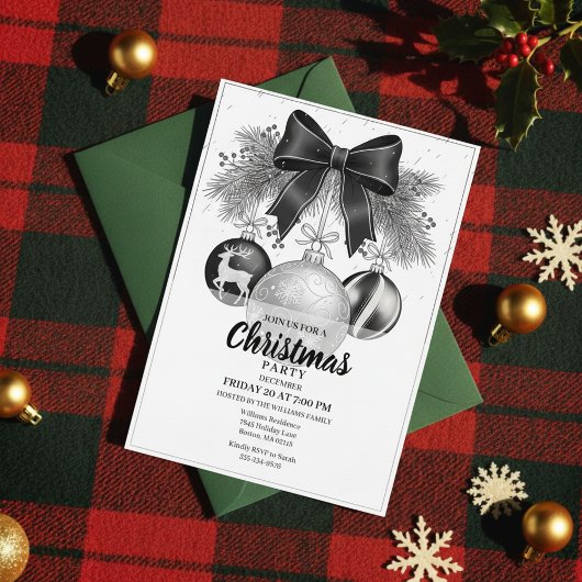 Invitation classique de fête de Noël en noir et bl