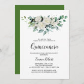 Invitation Classique de Fleurs Blanches pour Quinc (Devant / Derrière)