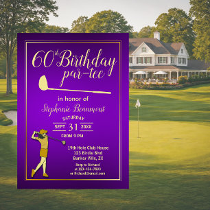 Invitation Classique de golf Violet Doré 60e anniversaire de