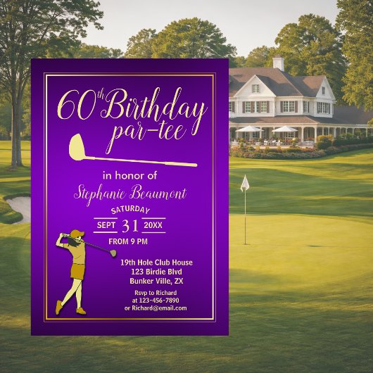 Invitation Classique de golf Violet Doré 60e anniversaire de 