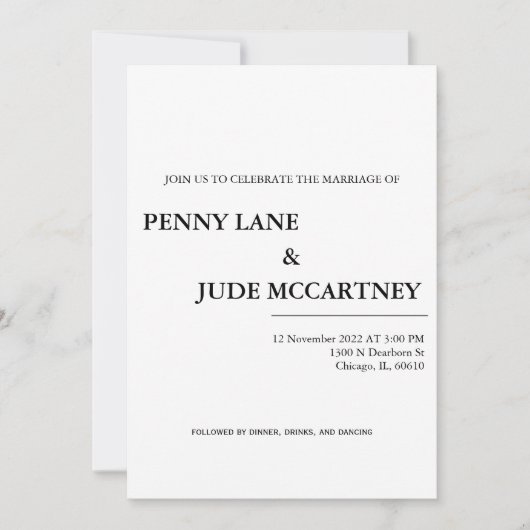 Invitation classique de mariage élégant (Devant)