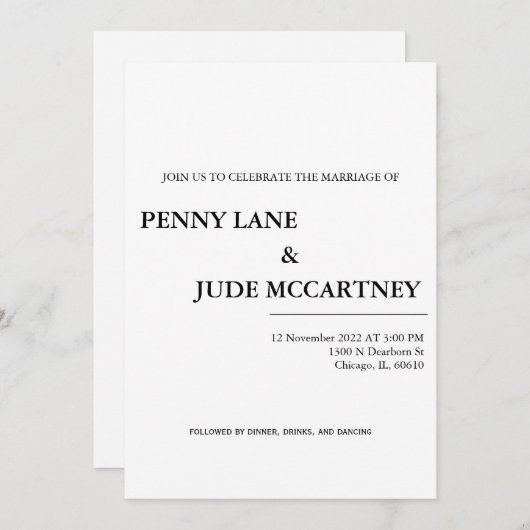 Invitation classique de mariage élégant (Devant / Derrière)