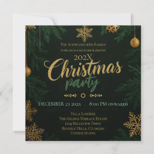 Invitation classique de Noël noir, vert et or