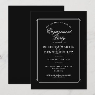 Invitation Classique Déco Fête de fiançailles noir et blanc