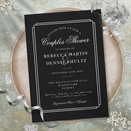 Invitation Classique Déco | Shower pour couples noir et blanc