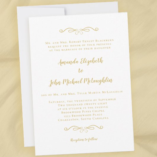 Invitation Classique Delicate Or Formal Élégant Mariage chic