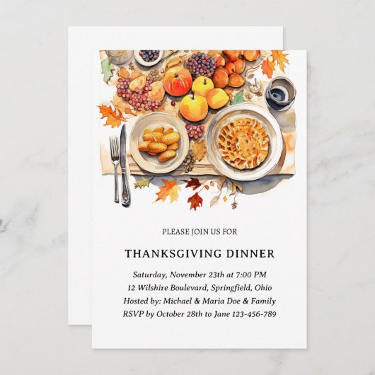 Invitation Classique Dîner Thanksgiving (Devant / Derrière)