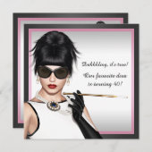 Invitation Classique Diva rose et noir Anniversaire (Devant / Derrière)