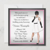Invitation Classique Diva rose et noir Anniversaire (Dos)