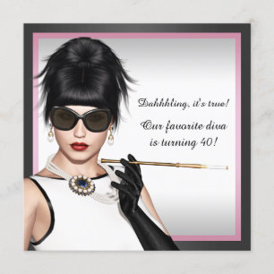 Invitation Classique Diva rose et noir Anniversaire