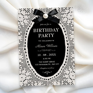 Invitation Classique élégant anniversaire noir et blanc