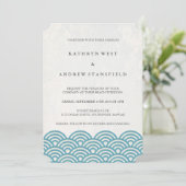 Invitation Classique Elégant Bleu/Vert + Blanc Plage Mariage (Debout devant)