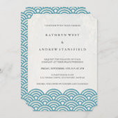 Invitation Classique Elégant Bleu/Vert + Blanc Plage Mariage (Devant / Derrière)