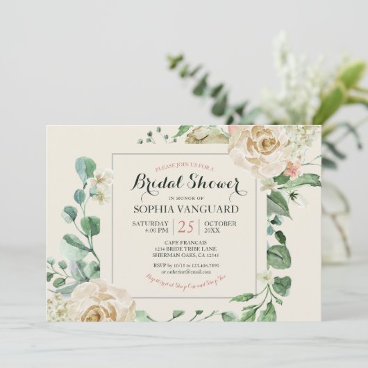 Invitation classique Elegant Floral Bridal (Debout devant)