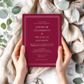 Invitation Classique Elégant Formal Bourgogne Mariage Rouge