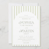 Invitation Classique Élégant⎮Invitation de mariage rayée vert (Devant)