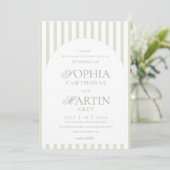 Invitation Classique Élégant⎮Invitation de mariage rayée vert (Debout devant)
