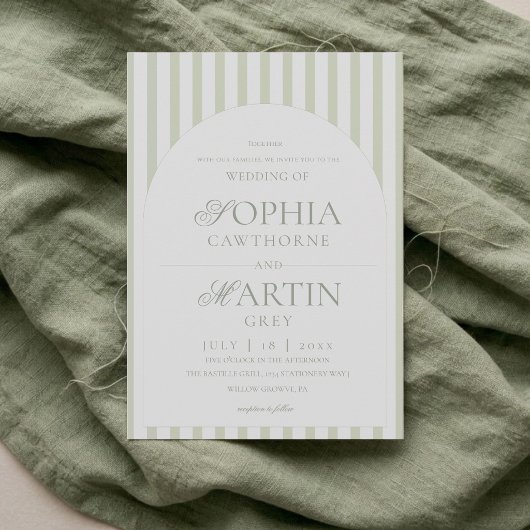 Invitation Classique Élégant⎮Invitation de mariage rayée vert