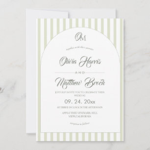 Invitation Classique Élégant⎮Mariage rayé de sauge 