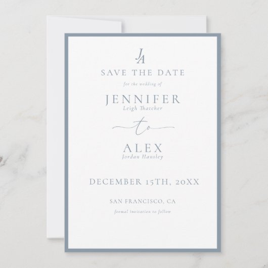 Invitation Classique Élégant Monogramme Enregistrer la Date (Devant)
