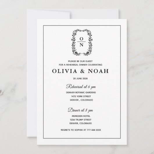 INVITATION CLASSIQUE ÉLÉGANT NOIR BLANC SIMPLE FORMEL RÉPÉTIT (Devant)