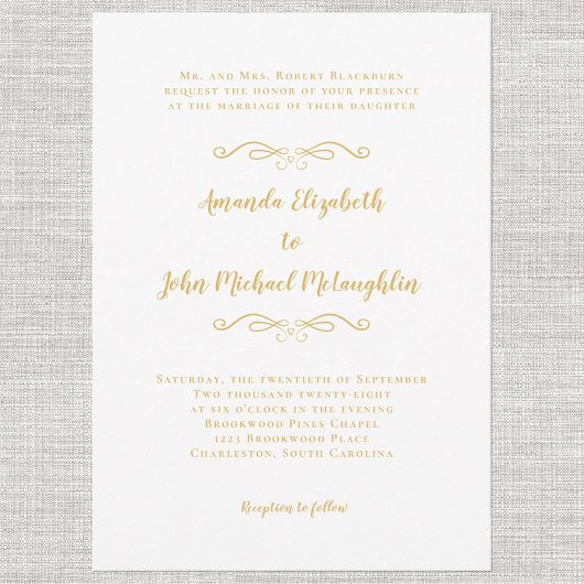 Invitation Classique Élégant Simple Formel Or Blanc Mariage