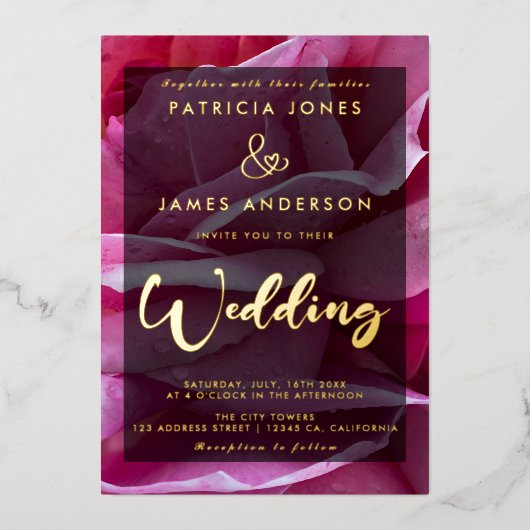 Invitation classique, élégante Rose Mariage Foil (Recto)