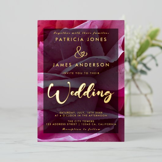 Invitation classique, élégante Rose Mariage Foil (Debout devant)