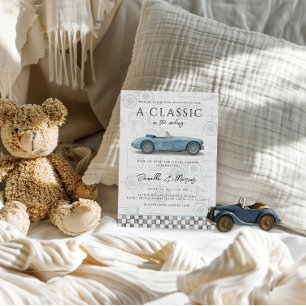 Invitation Classique en devenir Baby Shower Voiture Vintage B