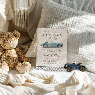 Invitation Classique en devenir Fête de bébé voiture vintage 